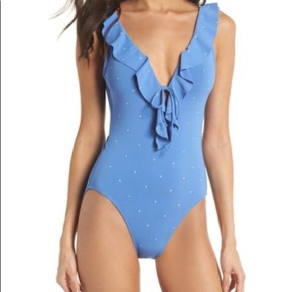 🌸 ROBIN PICCONE 🌸 Jennie Plunge One-Piece Swimsuit - [size 4, Sky Blue] - Picture 1 of 12